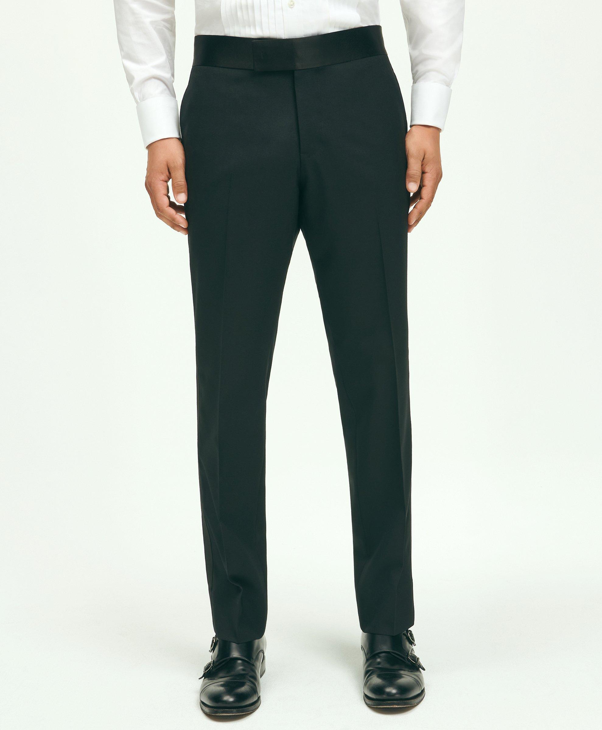 Brooks Brothers Classic Fit Wool Hopsack Tuxedo Pants | Black | Size 38 30