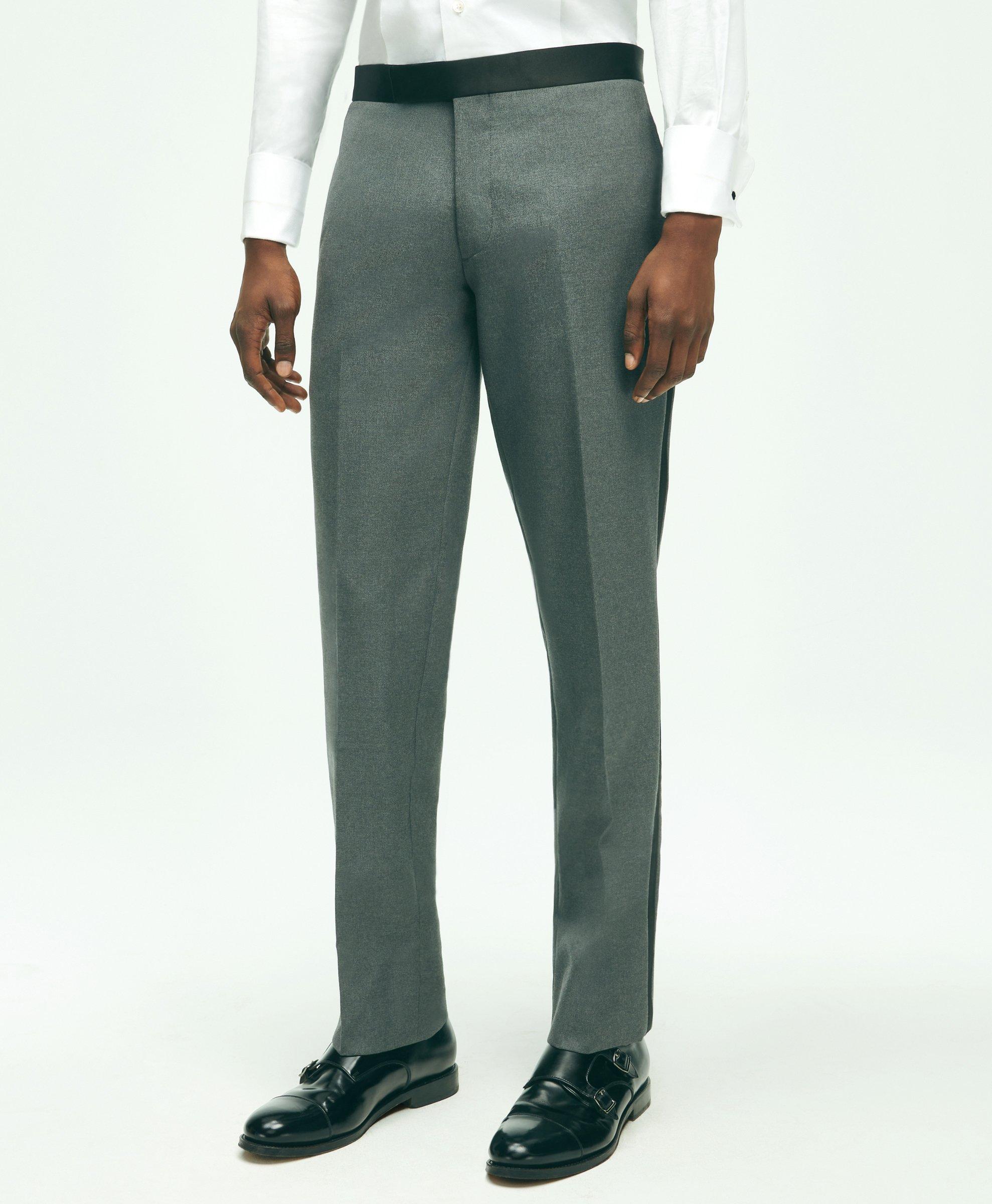 Brooks Brothers Slim Fit Wool Hopsack Tuxedo Pants | Grey | Size 34 30