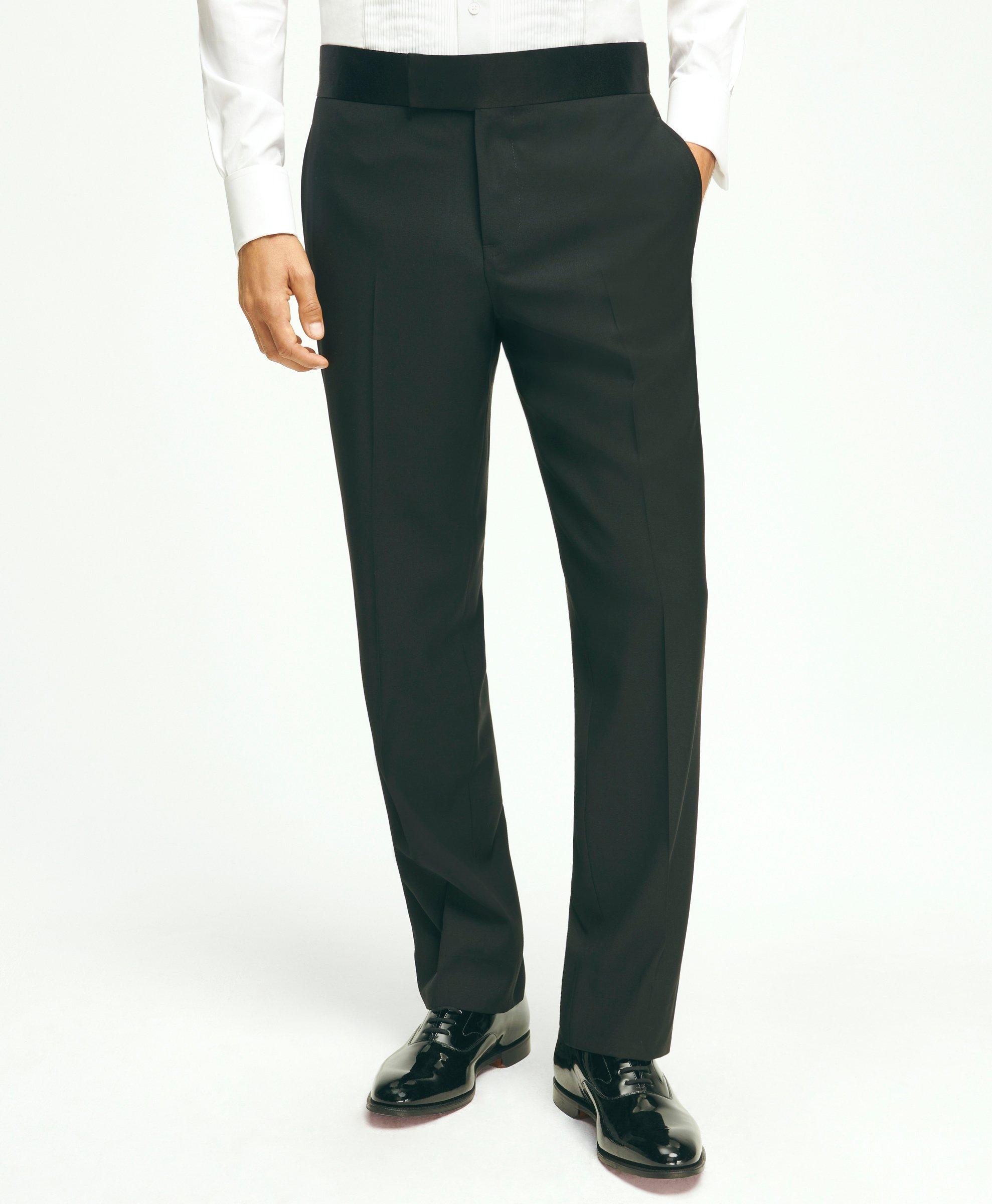 Brooks Brothers Traditional Fit Merino Wool Twill 1818 Tuxedo Pants | Black | Size 35 30