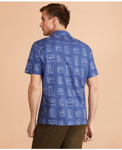 Surfboard-Print Linen-Cotton Camp Collar Short-Sleeve Shirt