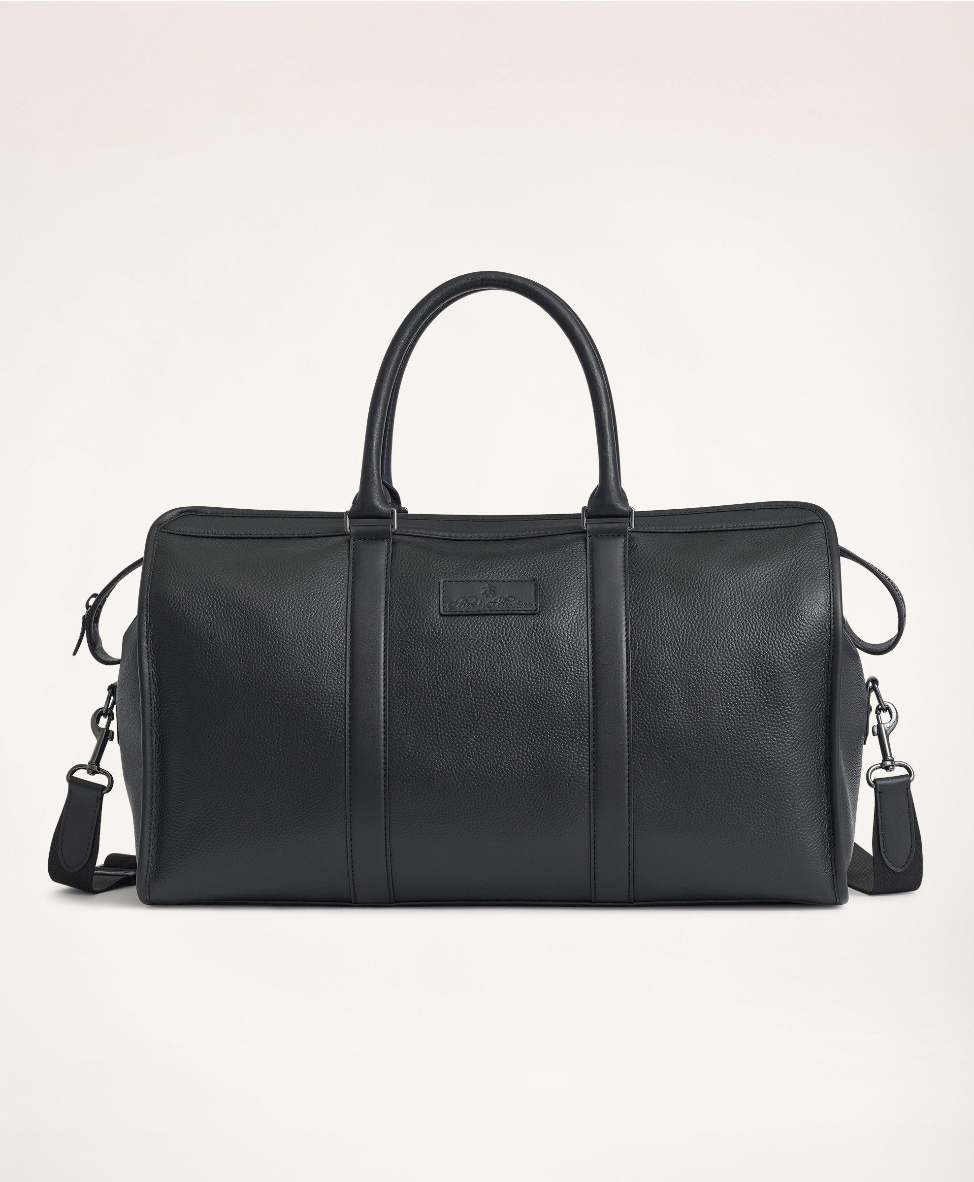 Brooks Brothers Pebbled Leather Duffel Bag In Black