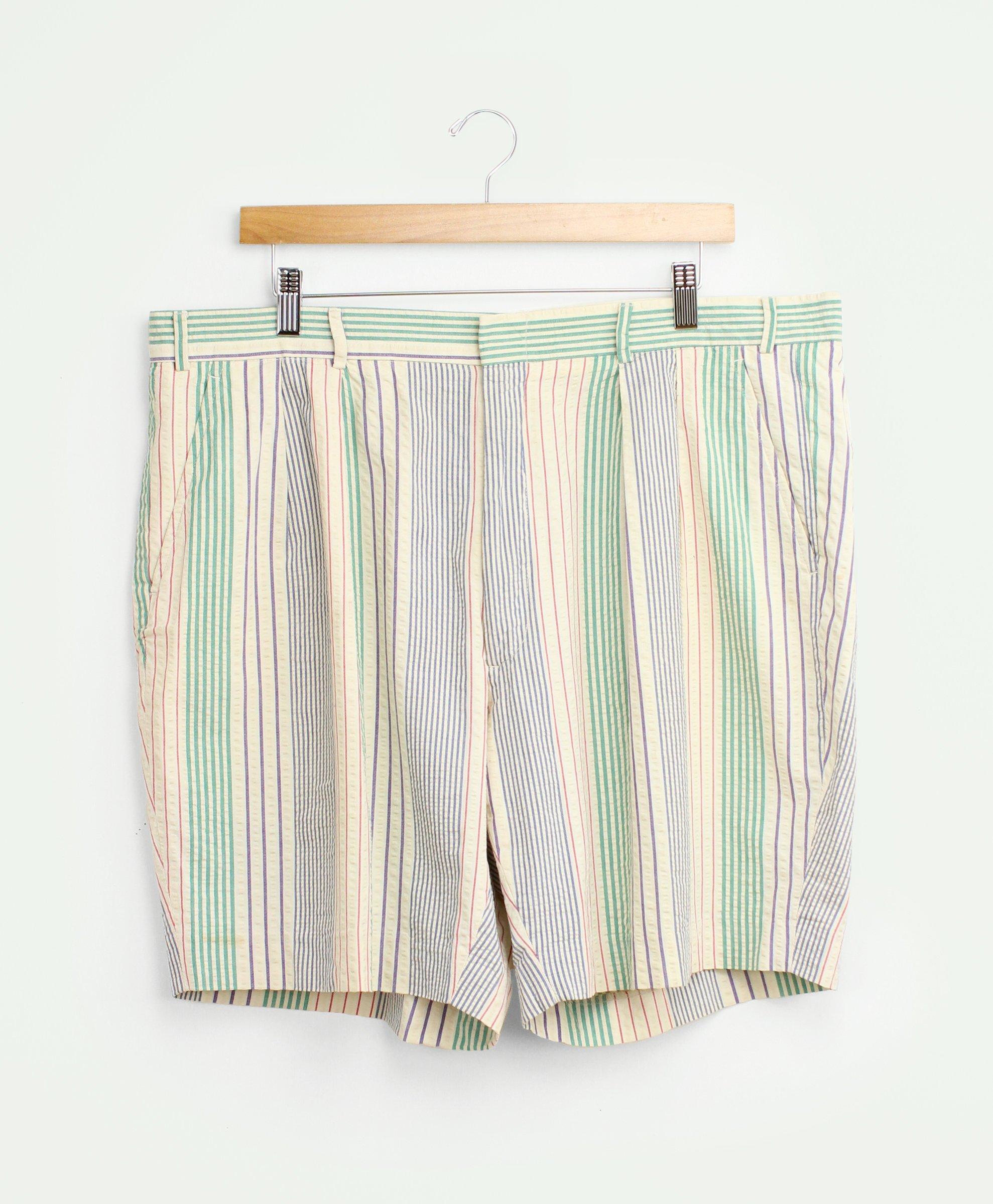 Vintage Multi-Stripe Seersucker Pleated Shorts, 1990, 38