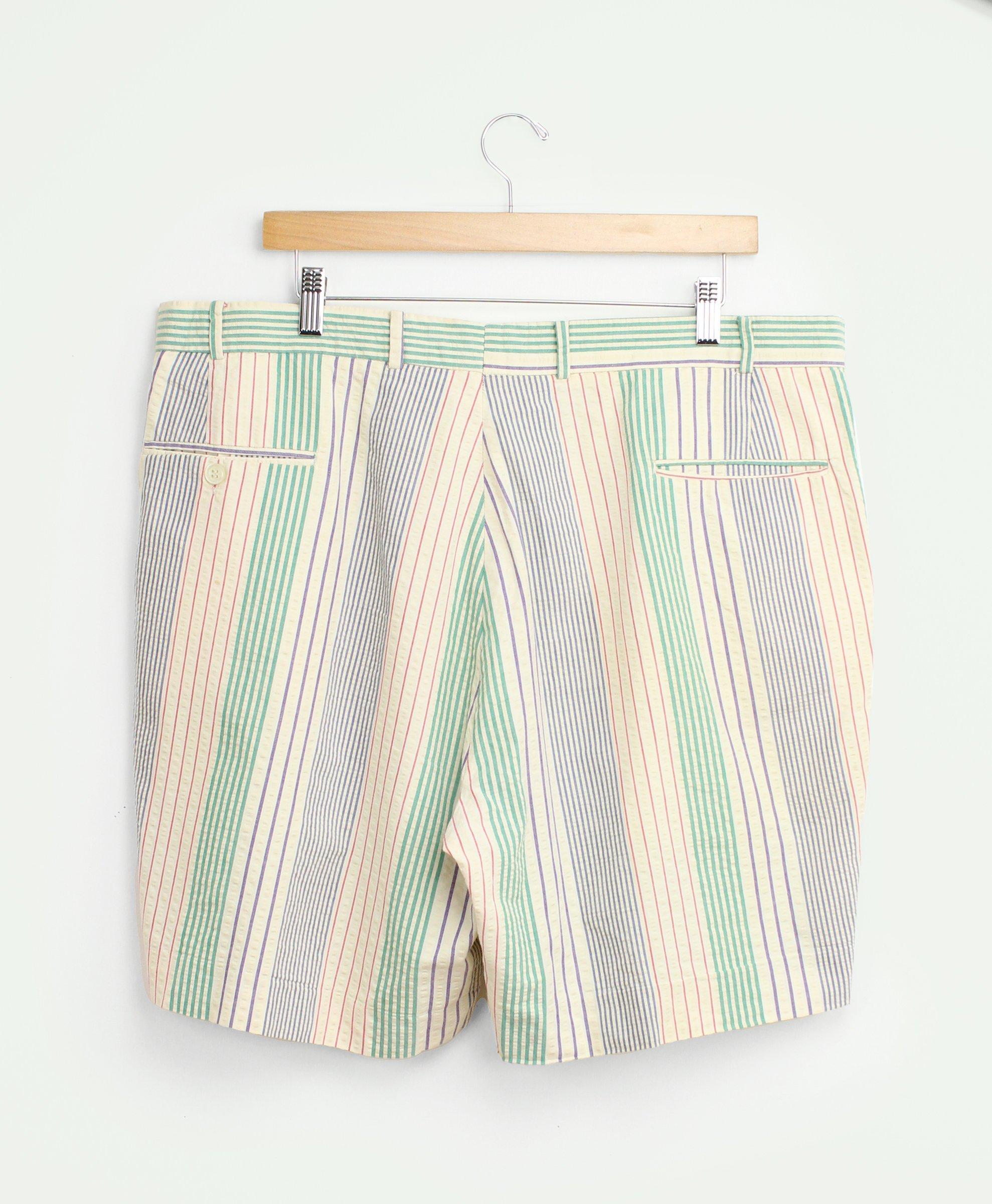 Vintage Multi-Stripe Seersucker Pleated Shorts, 1990, 38