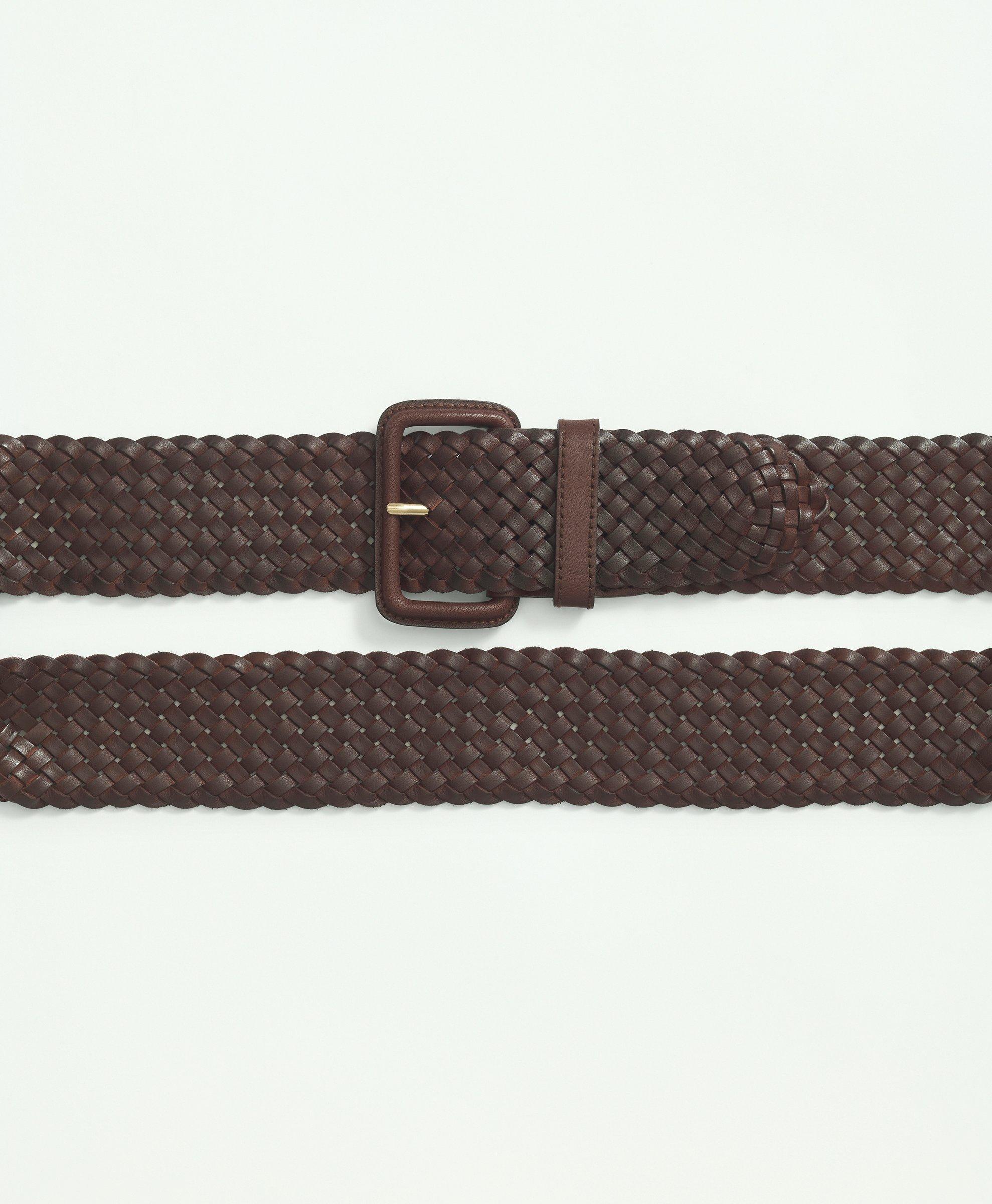Brooks Brothers Men's Braided Leather Belt, Dark Brown