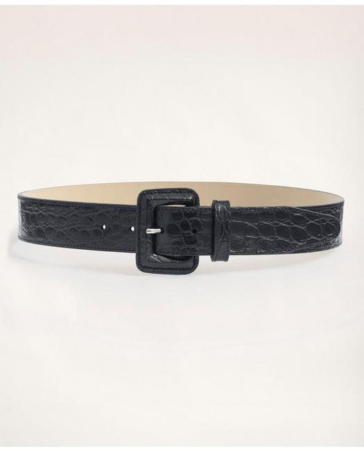 Brooks Brothers Leather Croc Embossed Belt | Black | Size Xs
