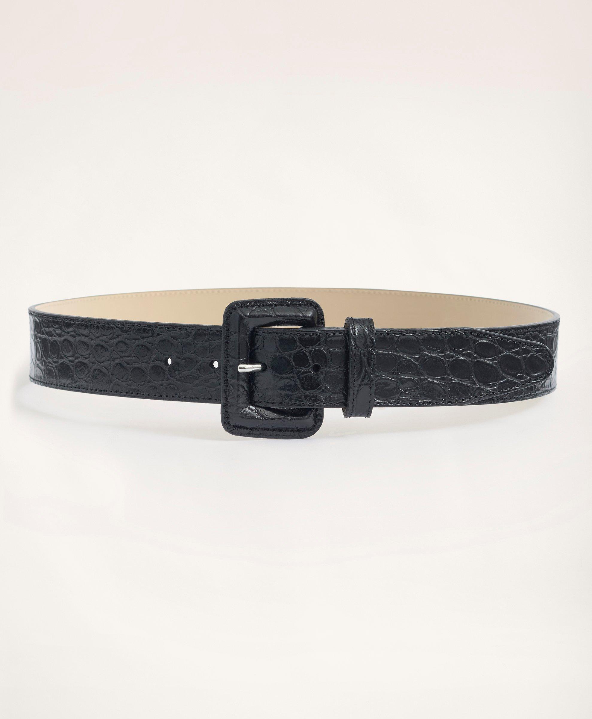 Brooks Brothers Leather Croc Embossed Belt | Black | Size Medium
