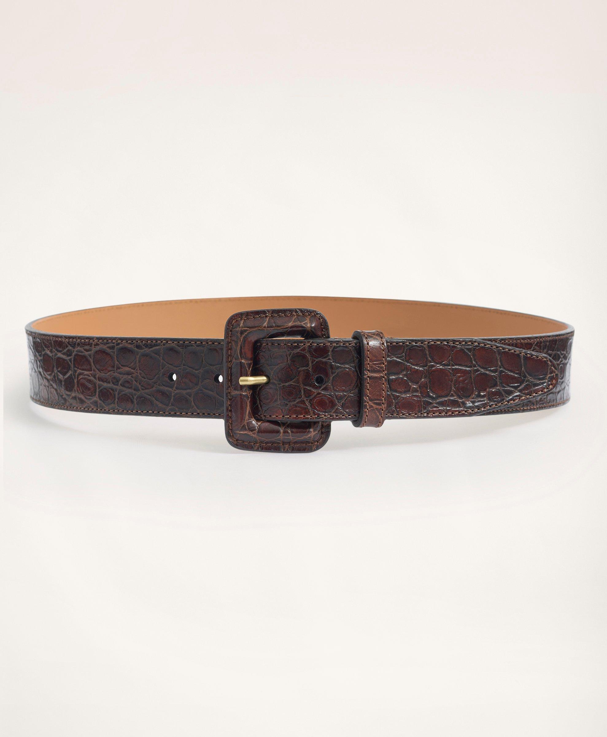  Brooks Brothers 105025 Mens Genuine Leather 1.5 Square Buckle Braided  Belt Dark Brown (34W) : ביגוד, נעליים ותכשיטים