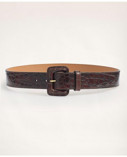 Brooks Brothers Leather Croc Embossed Belt | Brown | Size Small