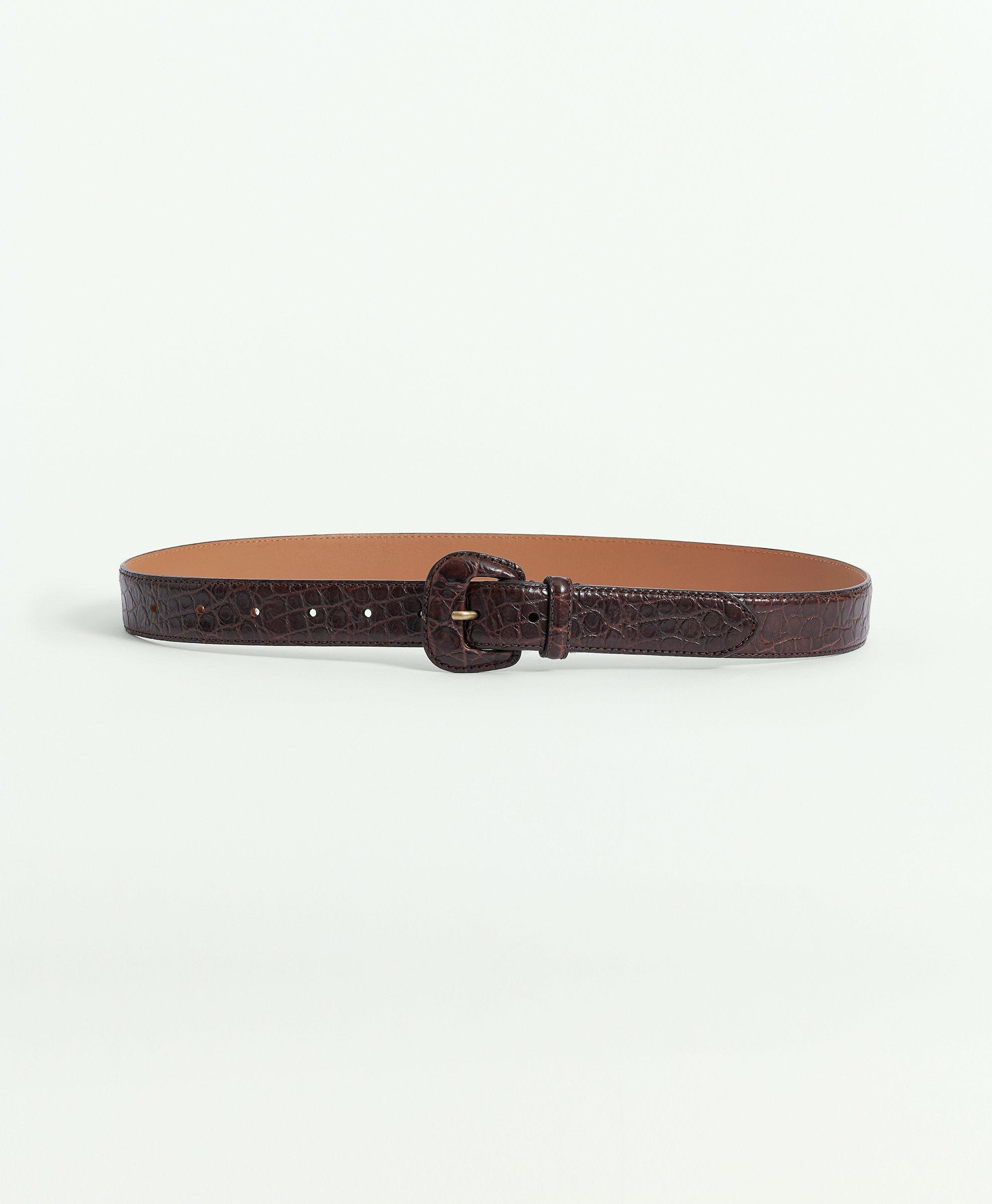  Brooks Brothers 105025 Mens Genuine Leather 1.5 Square Buckle Braided  Belt Dark Brown (34W) : ביגוד, נעליים ותכשיטים