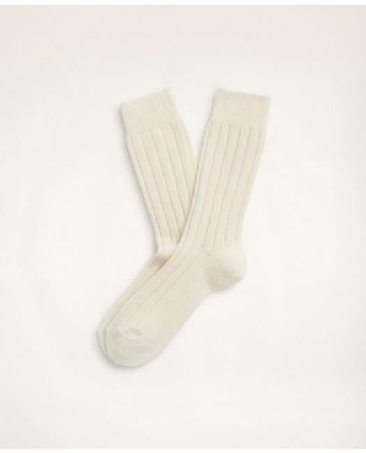 Brooks Brothers Cashmere Blend Ribbed Socks | Ivory