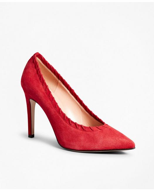 Brooks Brothers Suede Whip-stitch Point-toe Pumps Shoes | Red | Size 9½