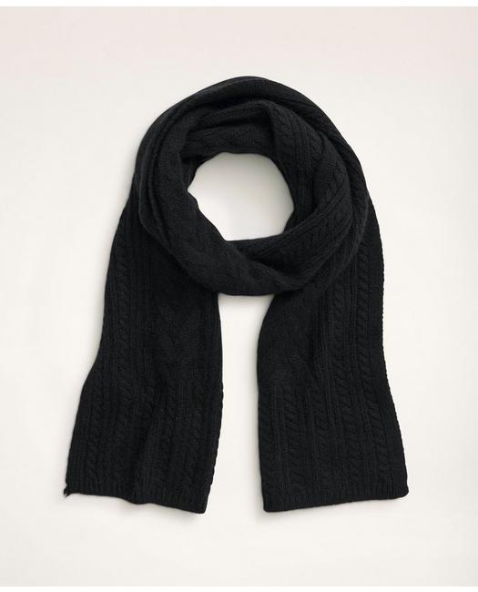 BROOKS BROTHERS CASHMERE CABLE KNIT SCARF | BLACK