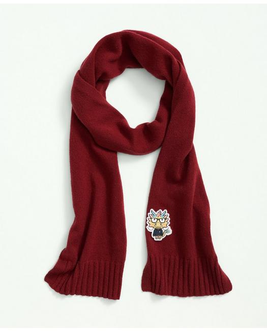Brooks Brothers Merino Wool Blend Lunar New Year Patch Scarf | Dark Red