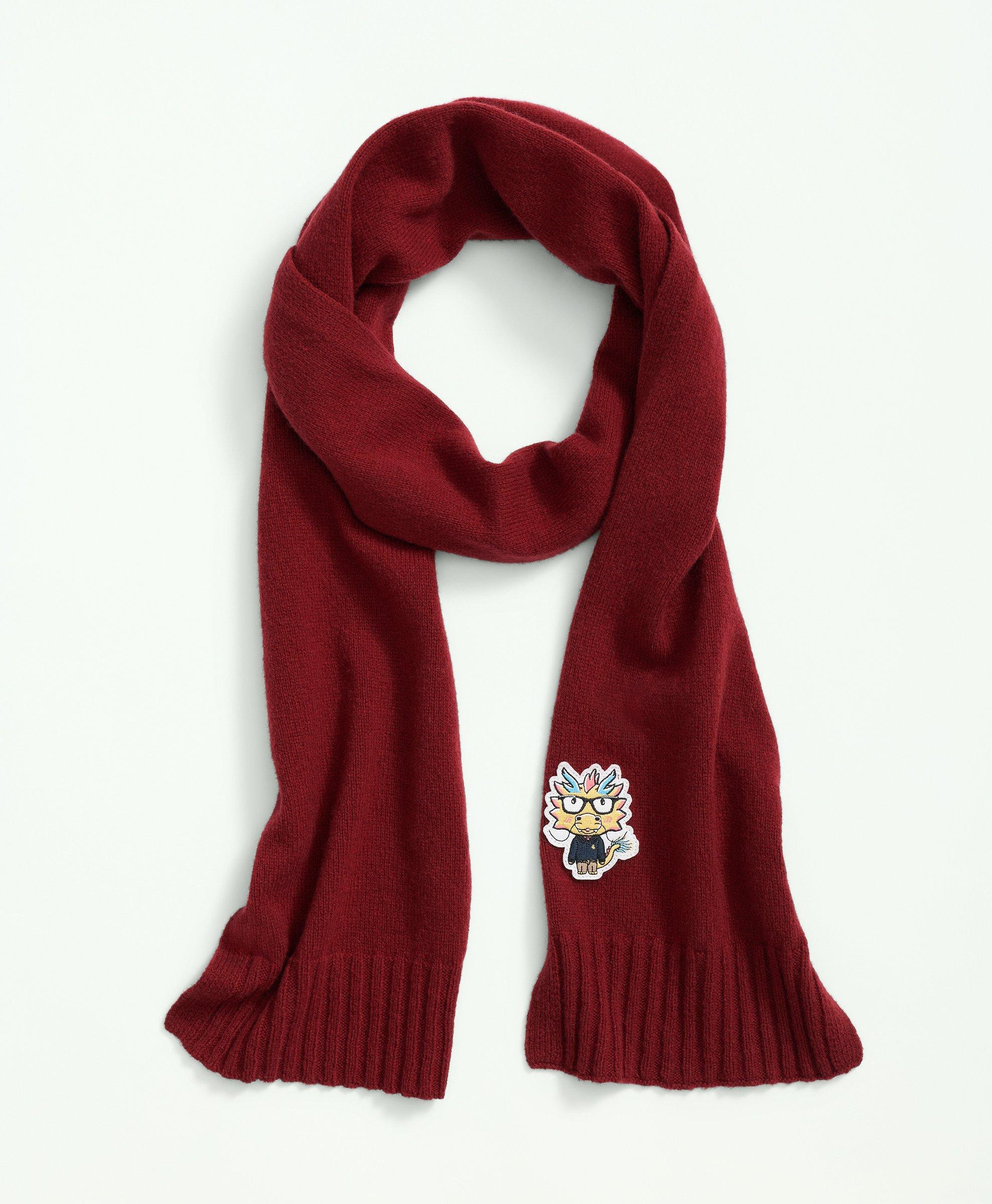 Brooks Brothers Merino Wool Blend Lunar New Year Patch Scarf | Dark Red