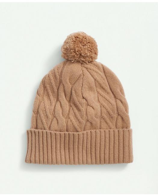 Brooks Brothers Merino Wool And Cashmere Blend Cable Knit Pom Beanie | Camel