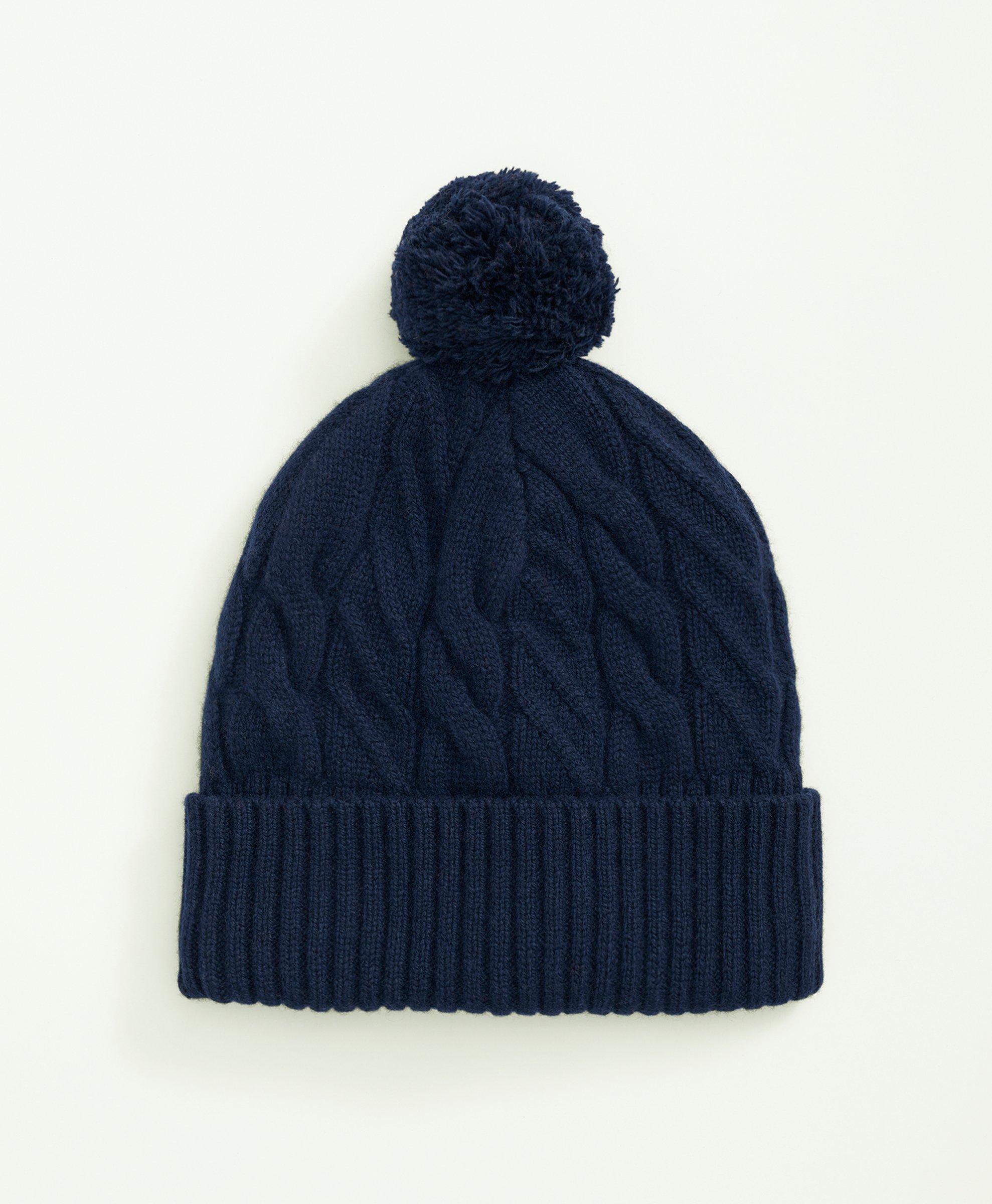 Brooks Brothers Merino Wool And Cashmere Blend Cable Knit Pom Beanie | Navy