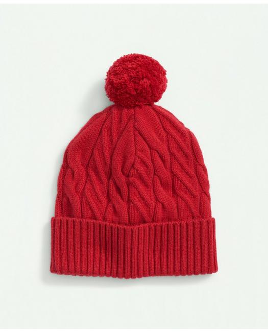 Brooks Brothers Merino Wool And Cashmere Blend Cable Knit Pom Beanie | Red