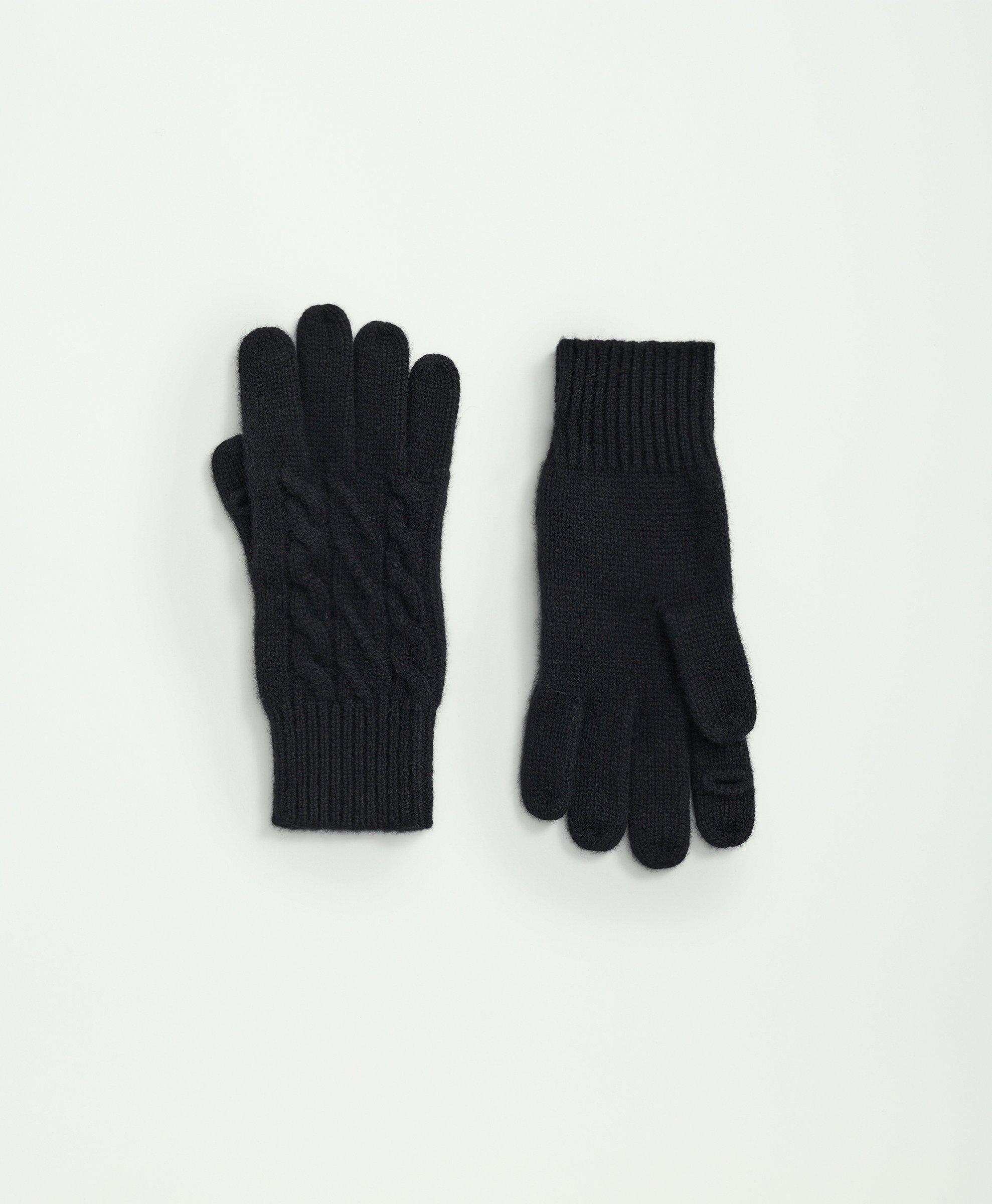 Brooks Brothers Merino Wool And Cashmere Blend Cable Knit Gloves | Black