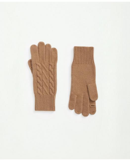 Brooks Brothers Merino Wool And Cashmere Blend Cable Knit Gloves | Camel