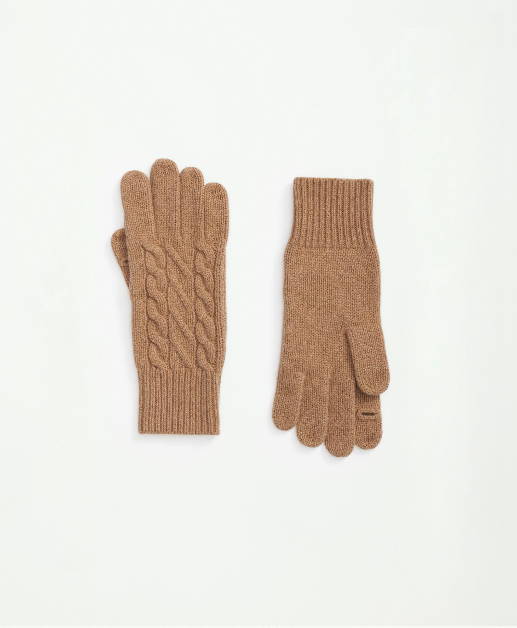 Brooks Brothers Merino Wool And Cashmere Blend Cable Knit Gloves | Camel