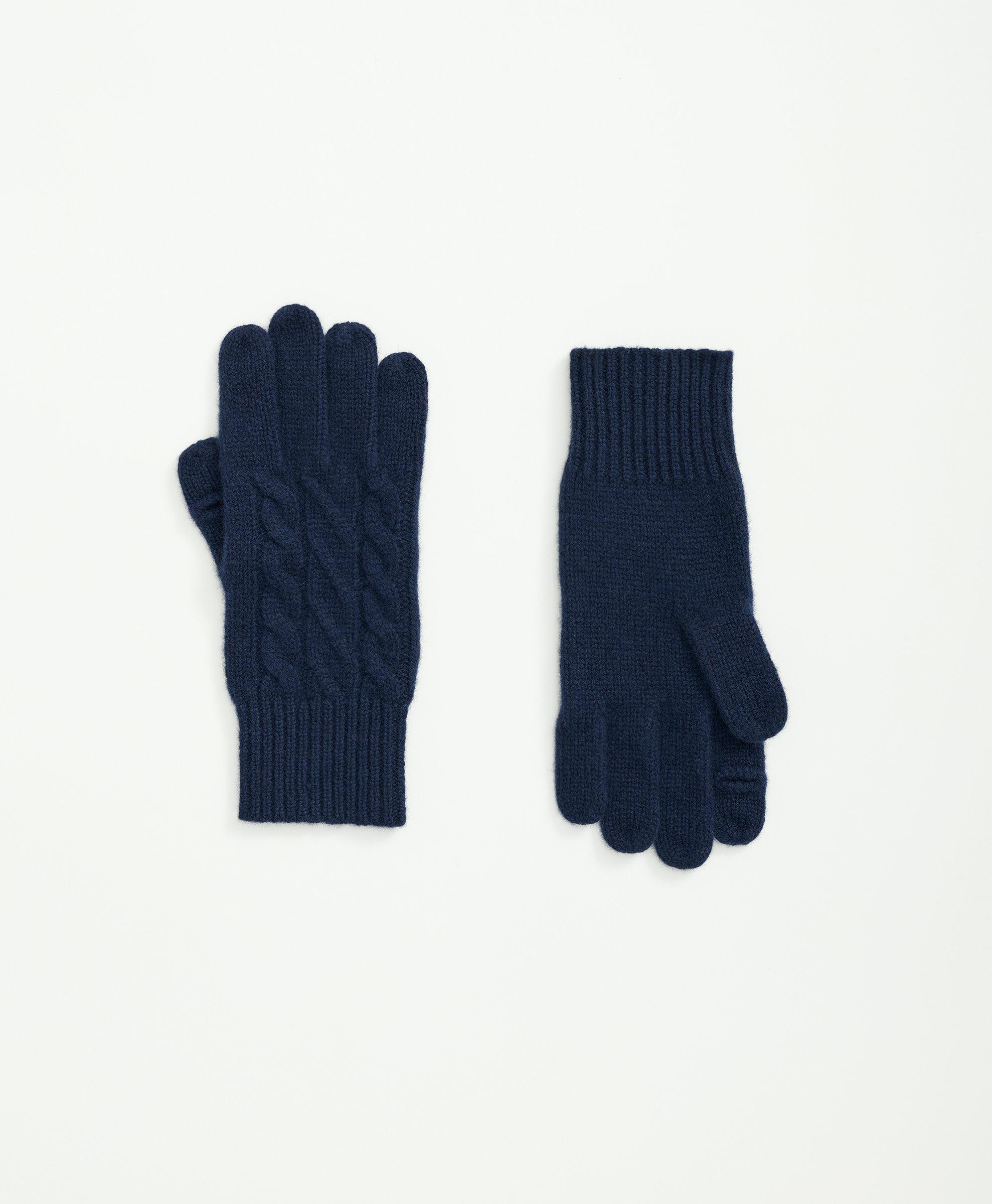 Brooks Brothers Merino Wool And Cashmere Blend Cable Knit Gloves | Navy