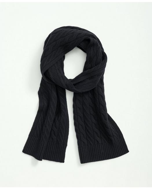Brooks Brothers Merino Wool And Cashmere Blend Cable Knit Scarf | Black