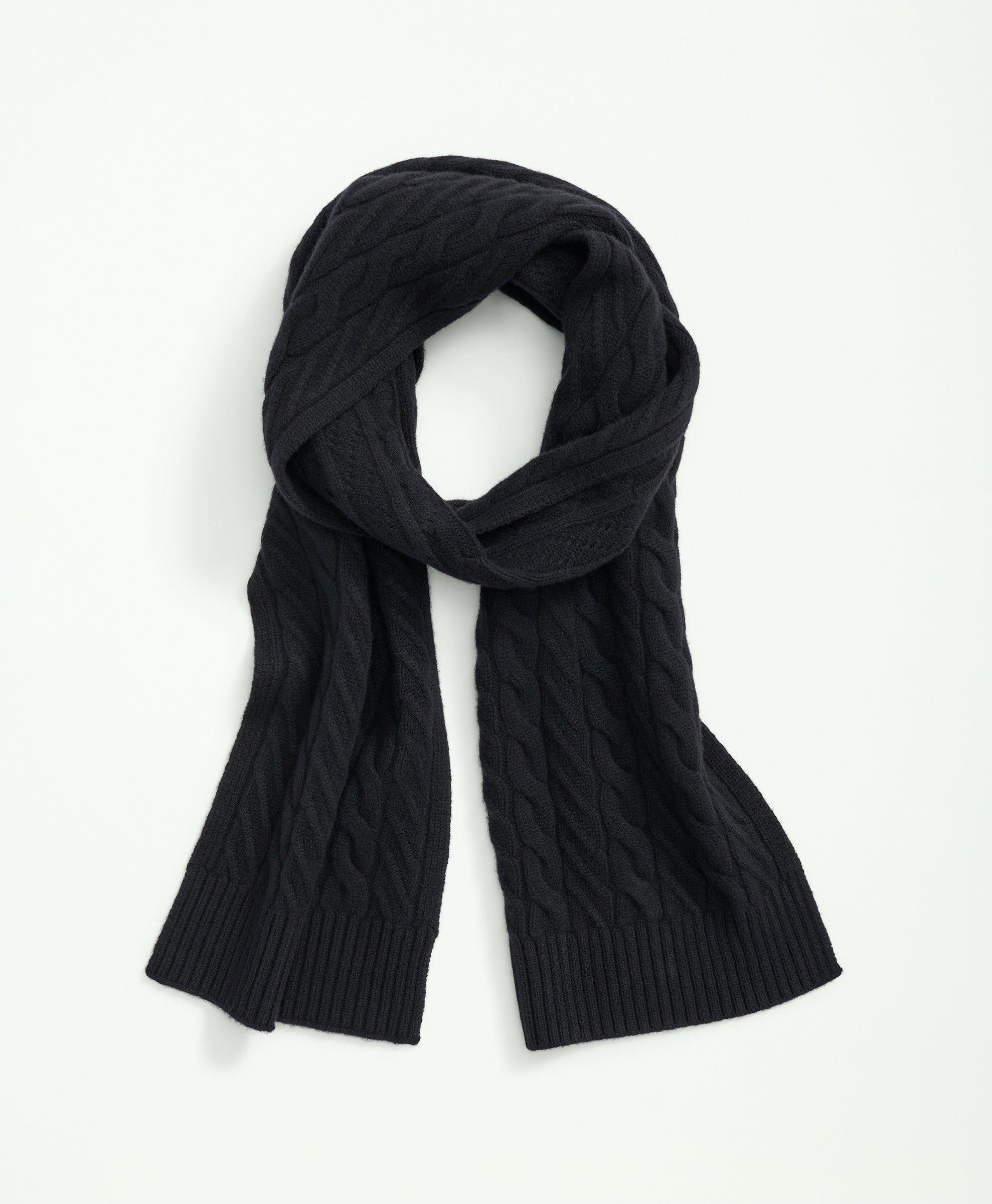 Brooks Brothers Merino Wool And Cashmere Blend Cable Knit Scarf | Black