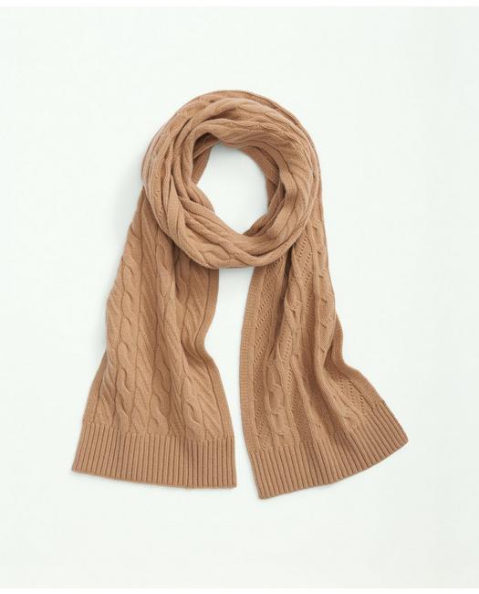 Brooks Brothers Merino Wool And Cashmere Blend Cable Knit Scarf | Camel