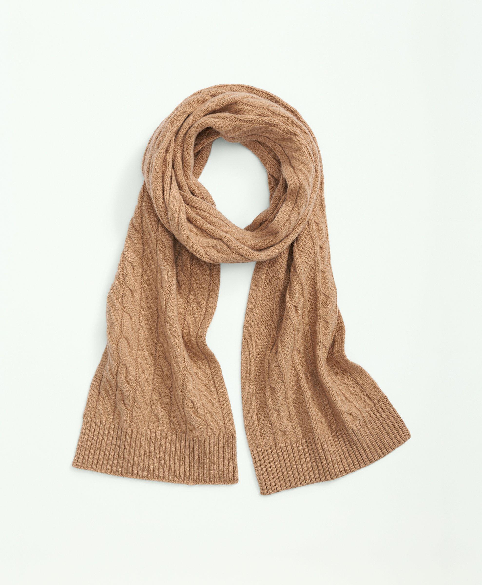 Brooks Brothers Merino Wool And Cashmere Blend Cable Knit Scarf | Camel