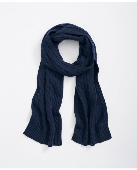 Brooks Brothers Merino Wool And Cashmere Blend Cable Knit Scarf | Navy