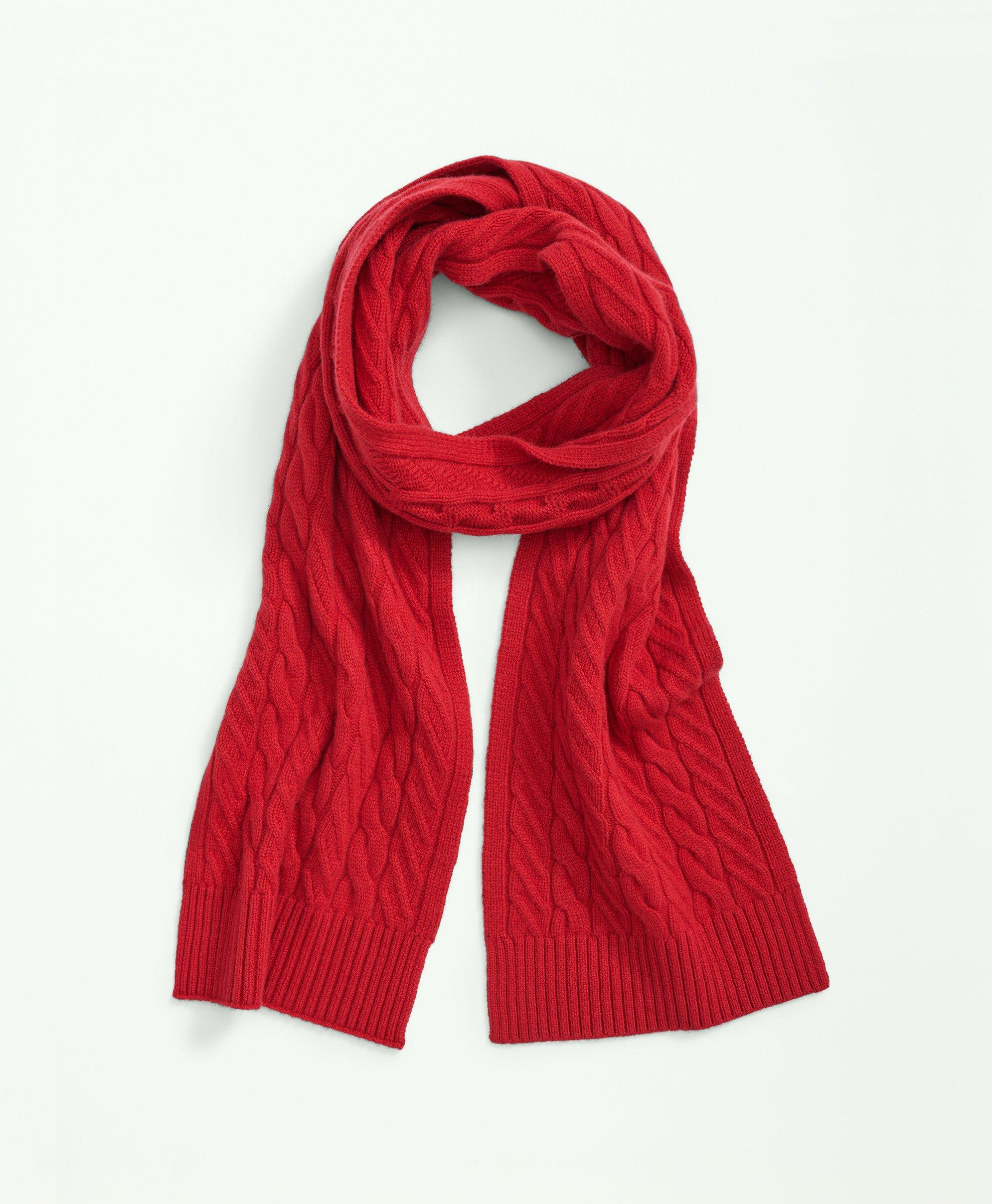 Brooks Brothers Merino Wool And Cashmere Blend Cable Knit Scarf | Red