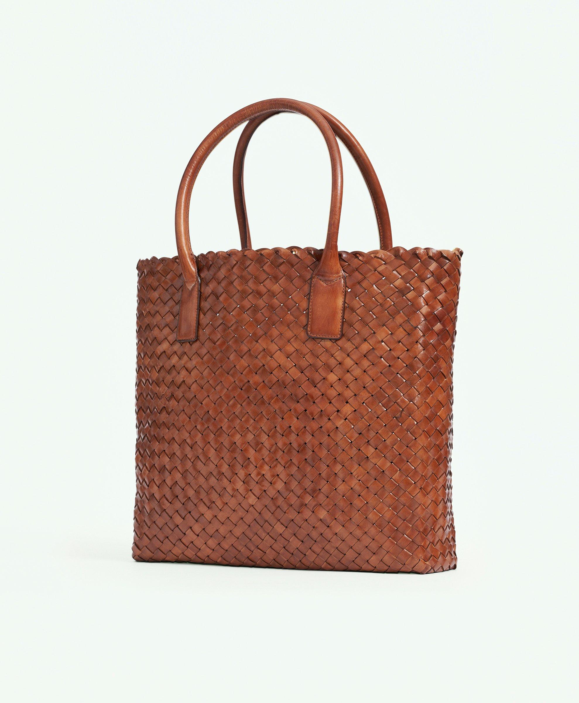 Brooks Brothers Woven Leather Tote Bag | Cognac