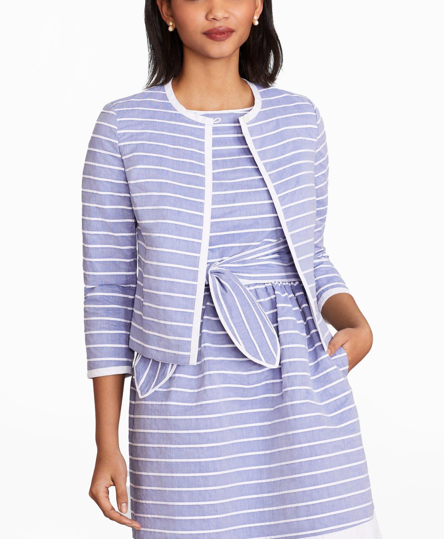 Brooks Brothers Striped Cotton Dobby Cropped Jacket | Blue/white | Size 2 In Blue,white