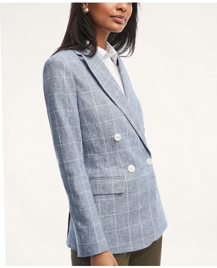 Linen Cotton Double-Breasted Windowpane Jacket