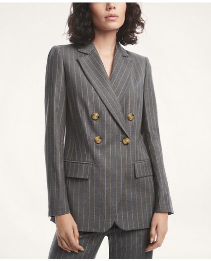 Wool Blend Double-Breasted Pinstripe Jacket