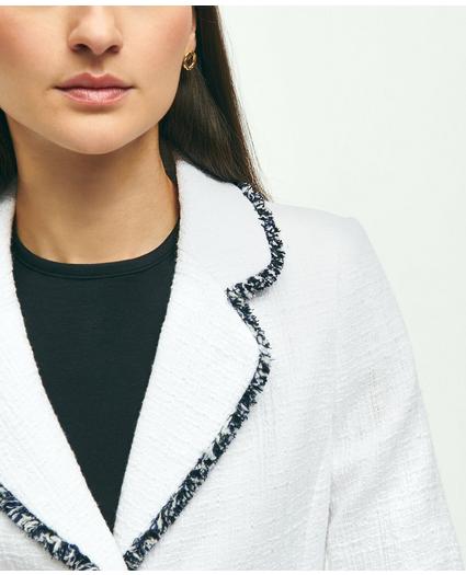 Cotton Blend Boucle Contrast Fringe Jacket