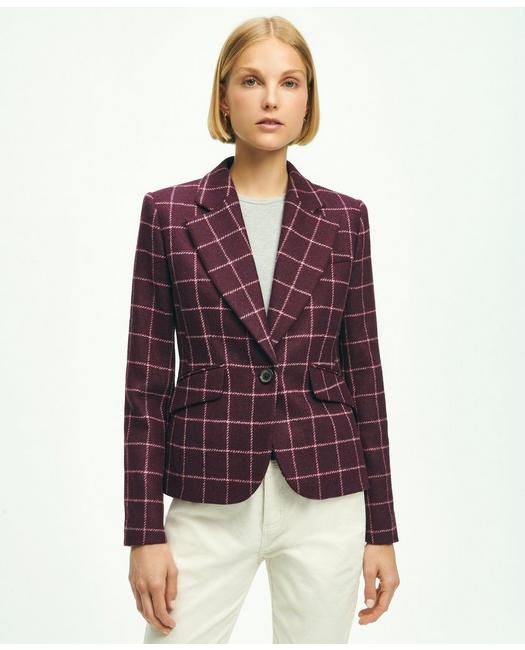 Brooks Brothers Wool Twill Windowpane Jacket | Burgundy | Size 12
