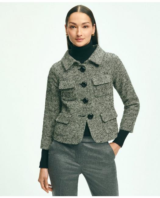 Brooks Brothers Wool Blend Cropped Tweed Jacket | Black | Size 2