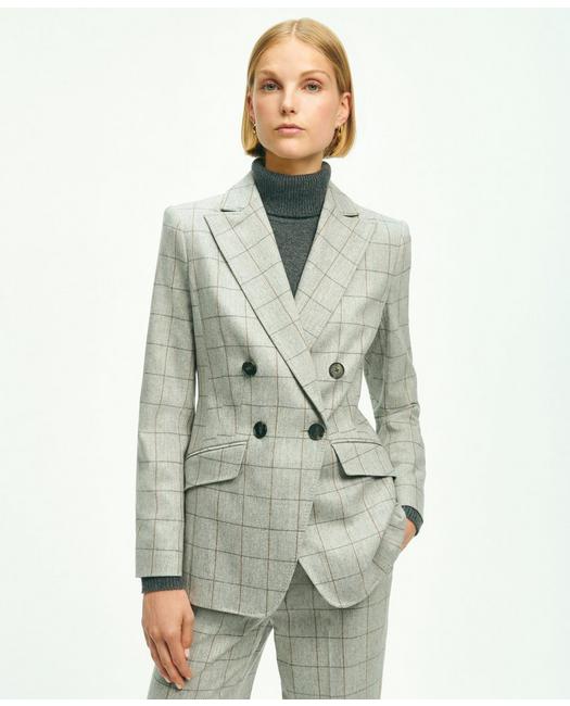 Brooks Brothers Merino Wool-cashmere Flannel Windowpane Jacket | Grey | Size 6