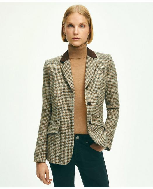 Brooks Brothers Wool Tweed Houndstooth Riding Jacket | Beige | Size 10