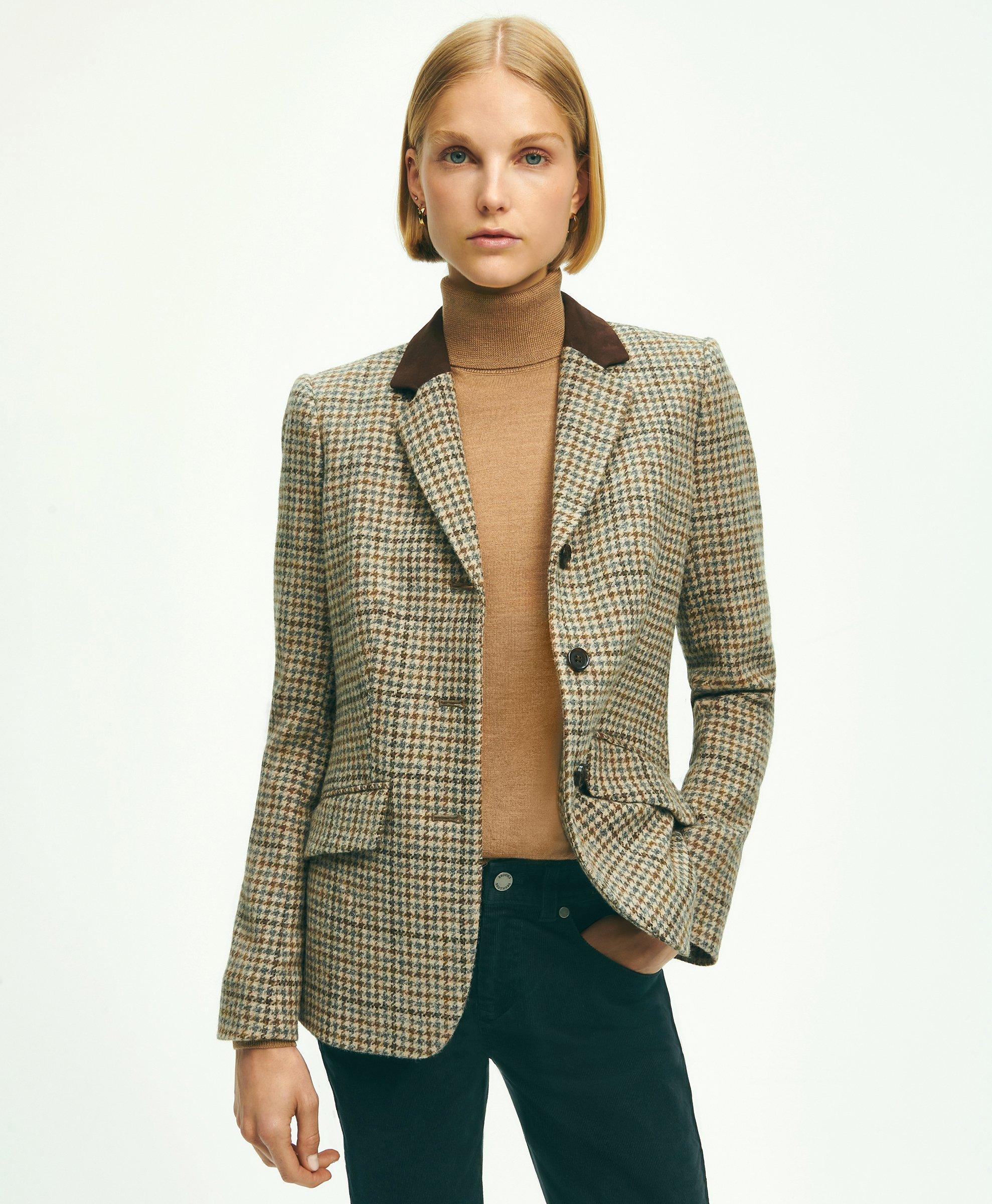 Brooks Brothers Wool Tweed Houndstooth Riding Jacket | Beige | Size 8
