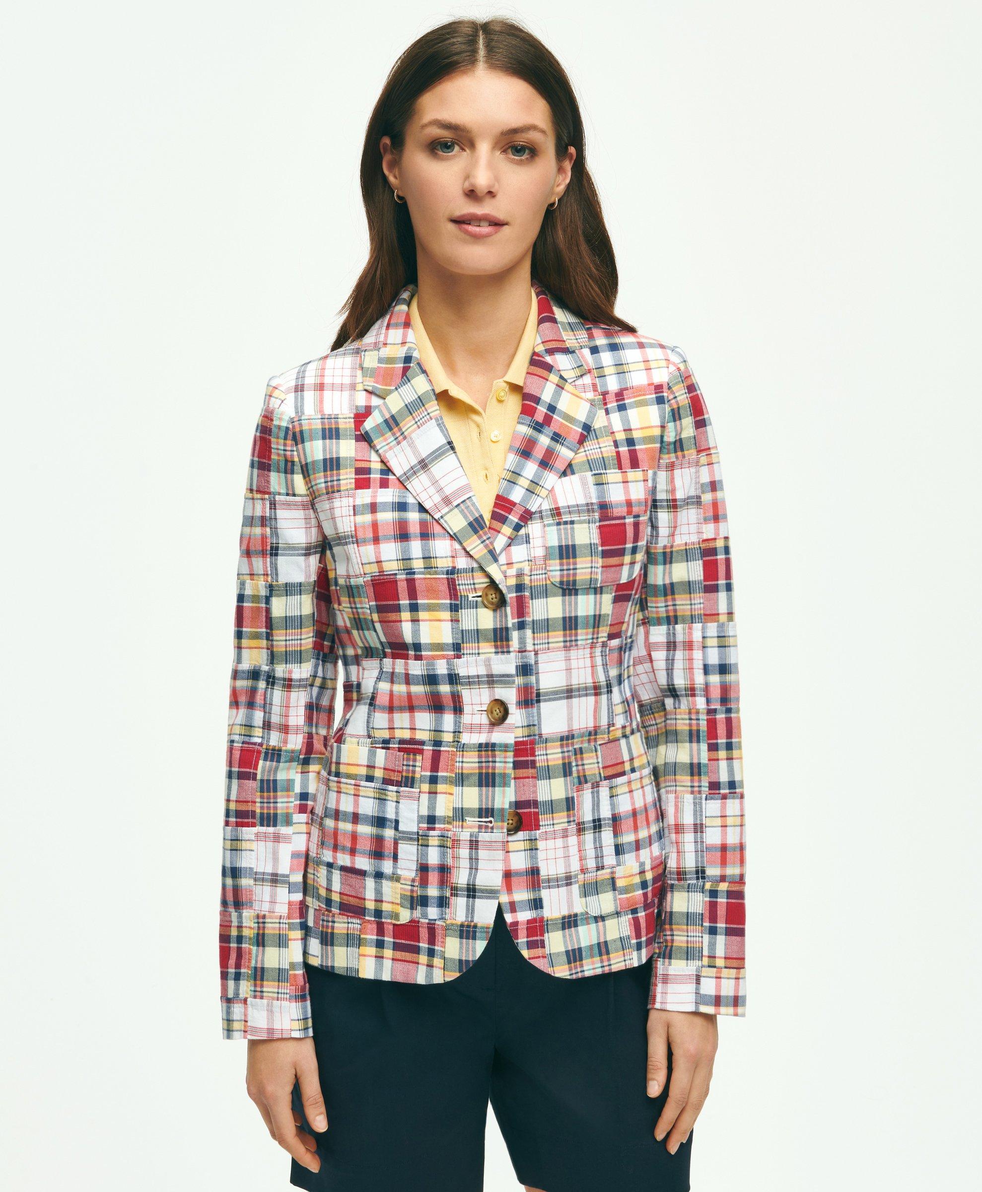Brooks Brothers Relaxed Madras Patchwork Jacket In Cotton | Size 8 In Multicolor