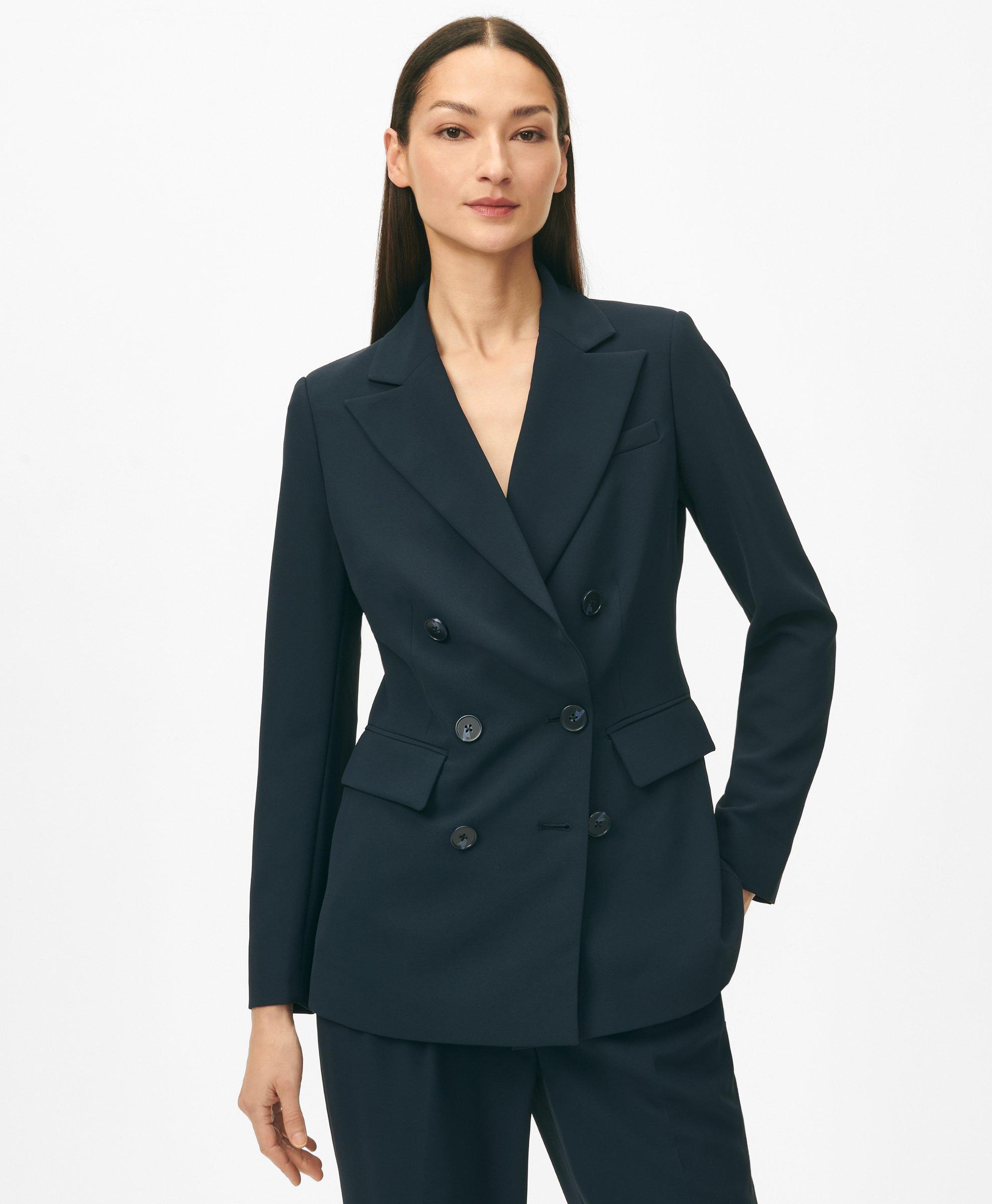 Brooks Brothers Double-breasted Peak Lapel Jacket In Fine Twill Stretch Crepe In Navy