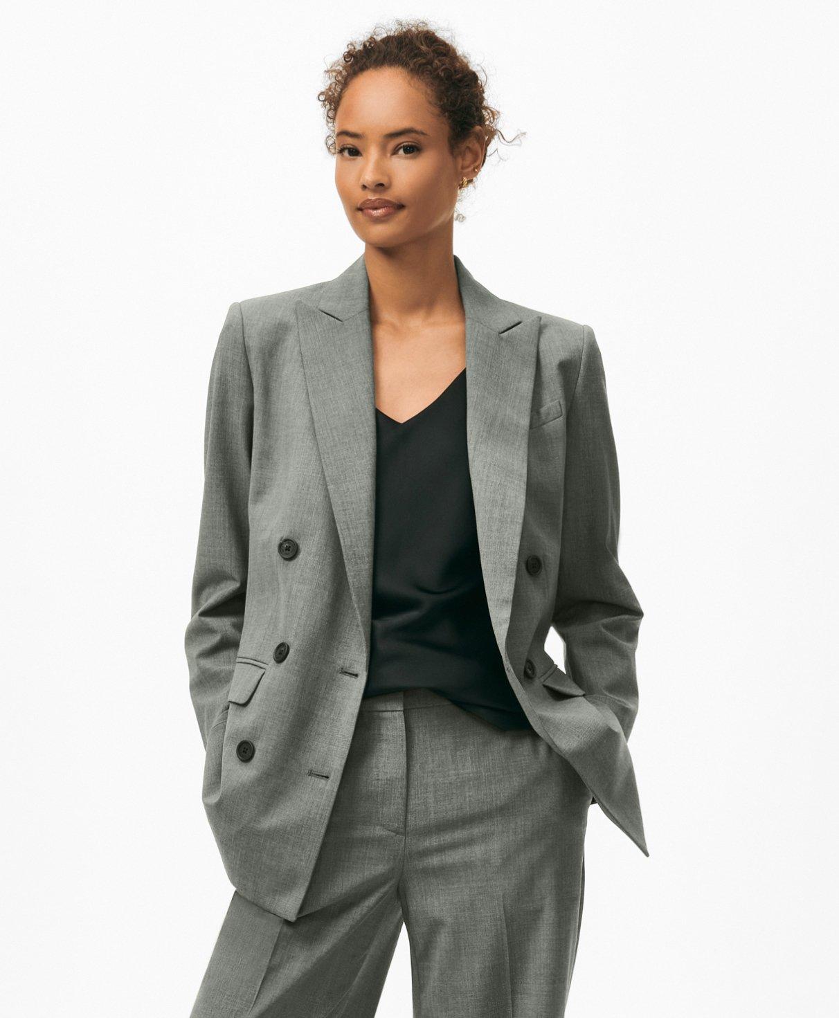 Brooks Brothers The Essentials Double-breasted Peak Lapel Jacket In Wool Blend In Dark Grey