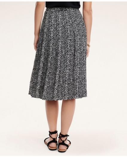 Crepe Pleated Neutral Print Midi Skirt