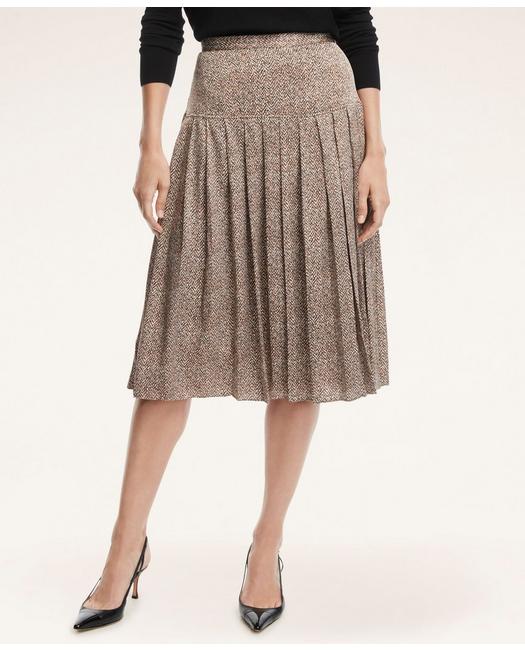 Brooks Brothers Silk Pleated Skirt | Tan | Size 6