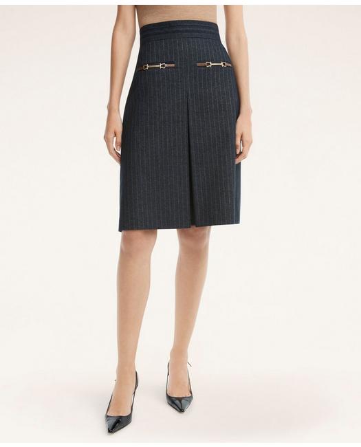 Brooks Brothers Cotton Pleated A-line Skirt | Navy | Size 6