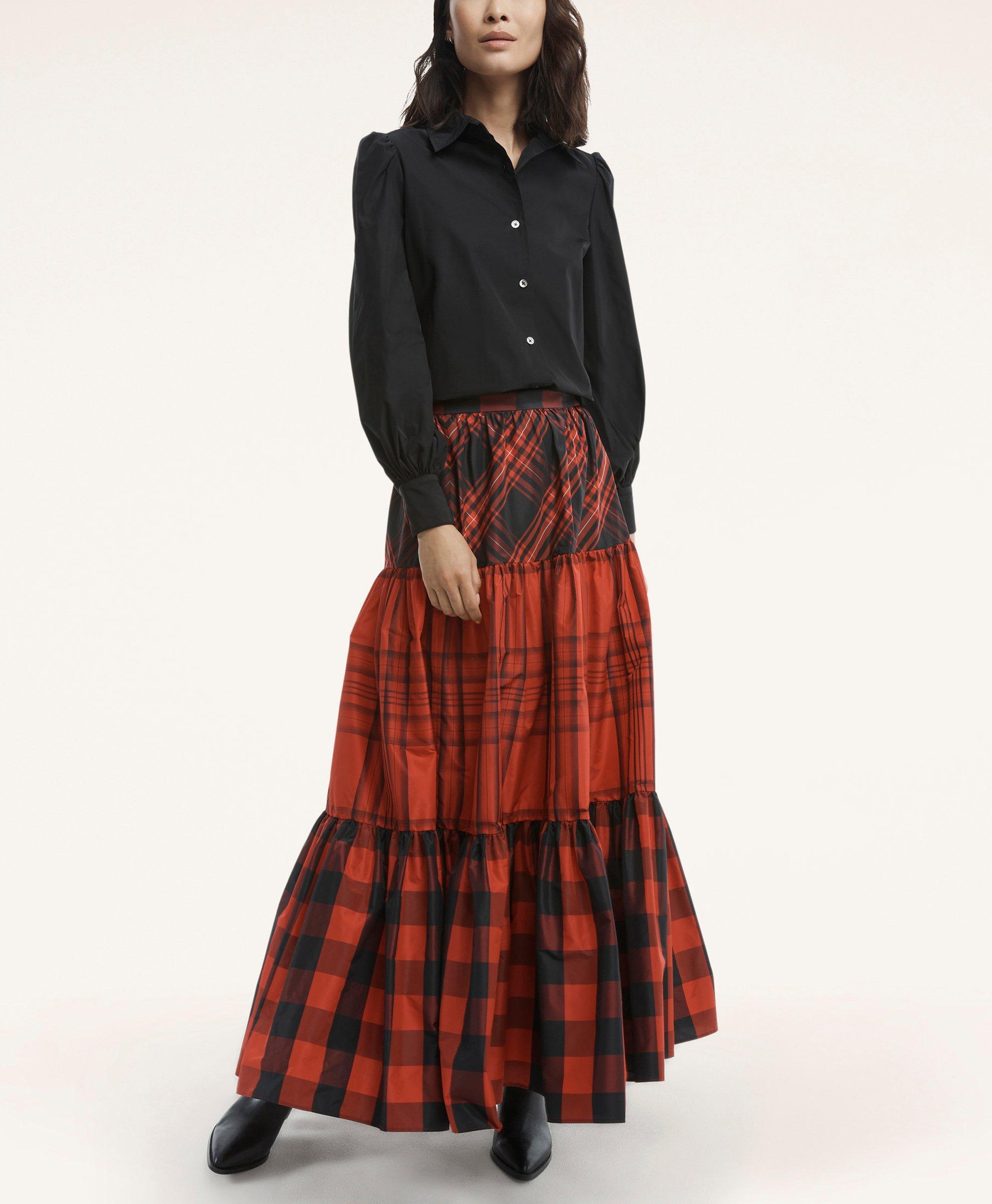 oxfords with pleated tartan skirt and knitted top