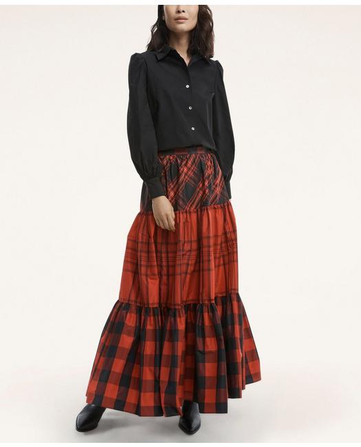 Brooks Brothers Taffeta Tiered Tartan Skirt | Size 8 In Red