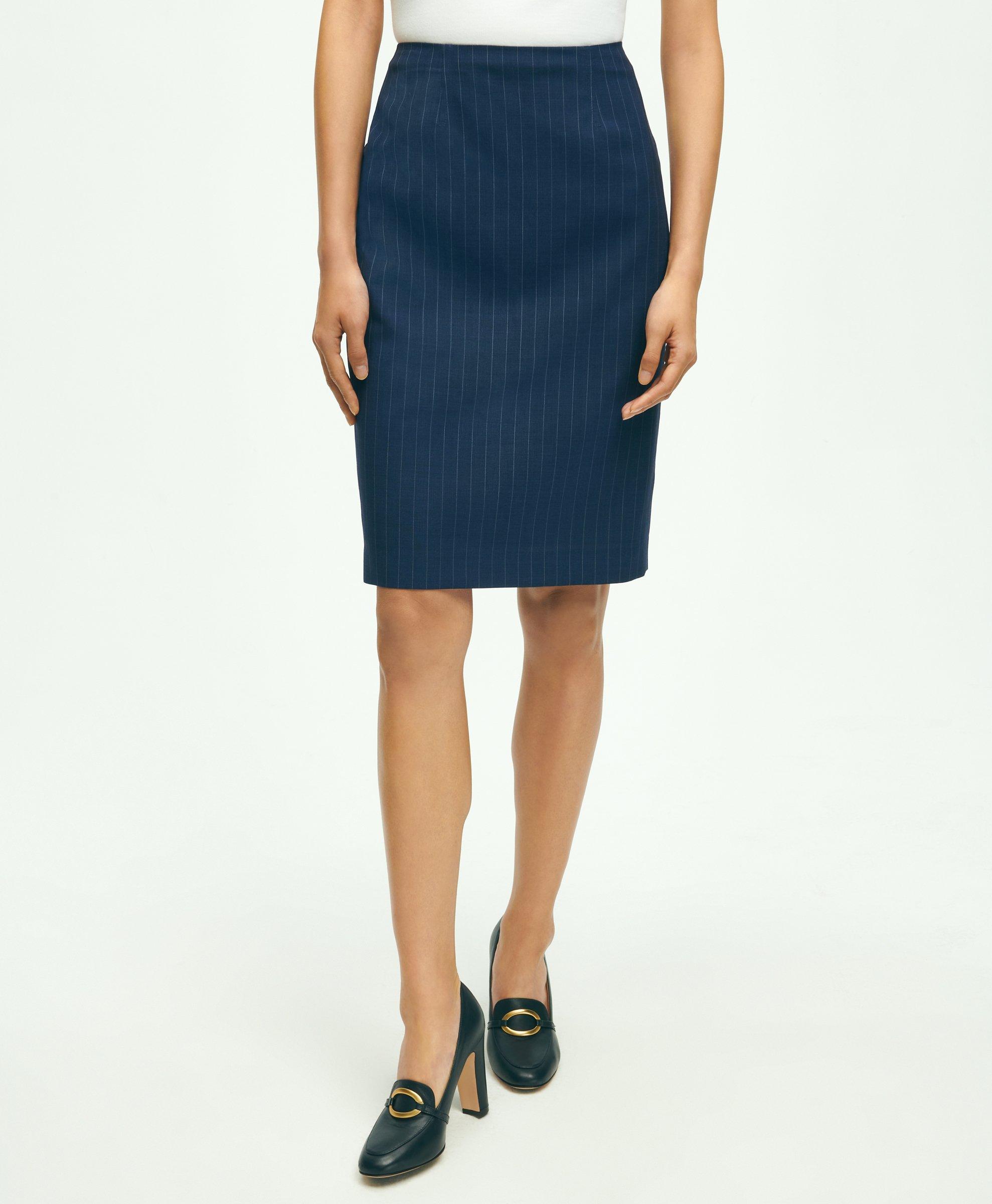Brooks Brothers Wool Pinstripe Pencil Skirt | Navy | Size 8